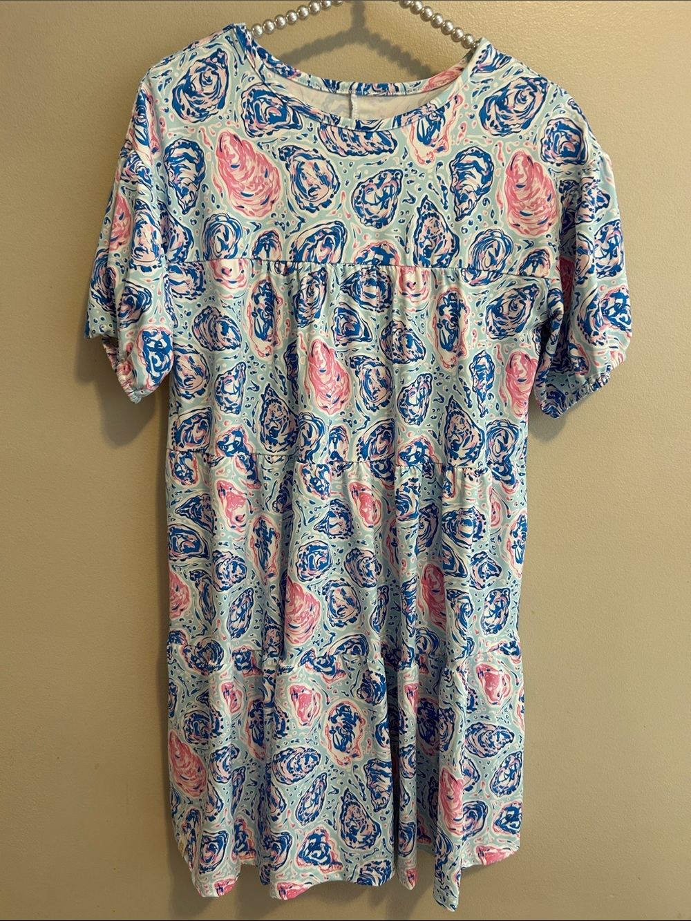NEW Simply Southern Dress Youth Medium YM Tiered Pink Blue Oyster UPF 50+ Sun